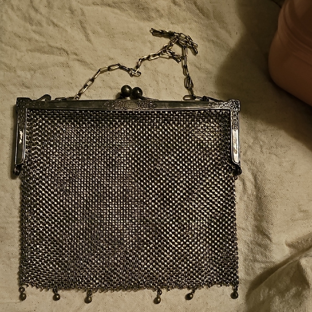 Elegant Silver Mesh Evening Bag